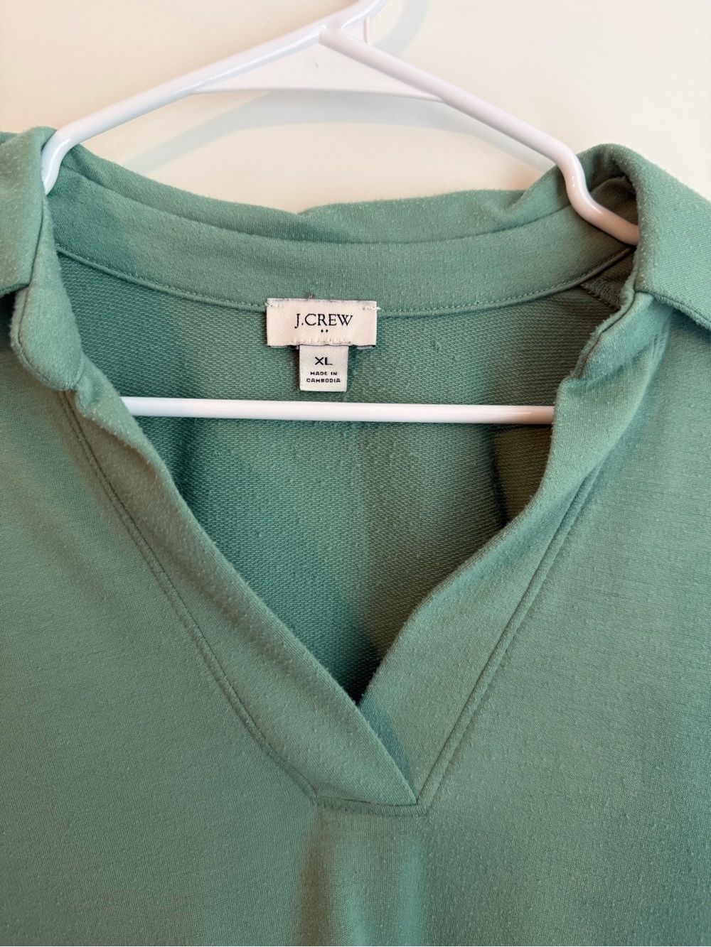 J. Crew Collared V-Neck Lightweight Sweatshirt in Sage - Picture 2 of 3